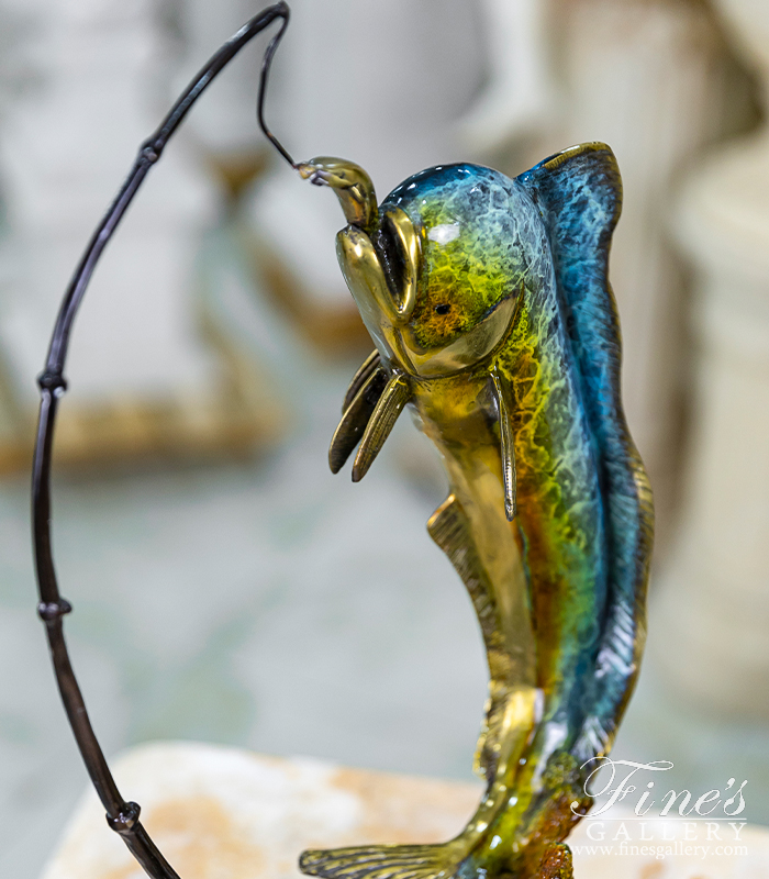 Bronze Statues  - Mahi Mahi On Fishing Line Statue In Enameled Bronze - BS-1690